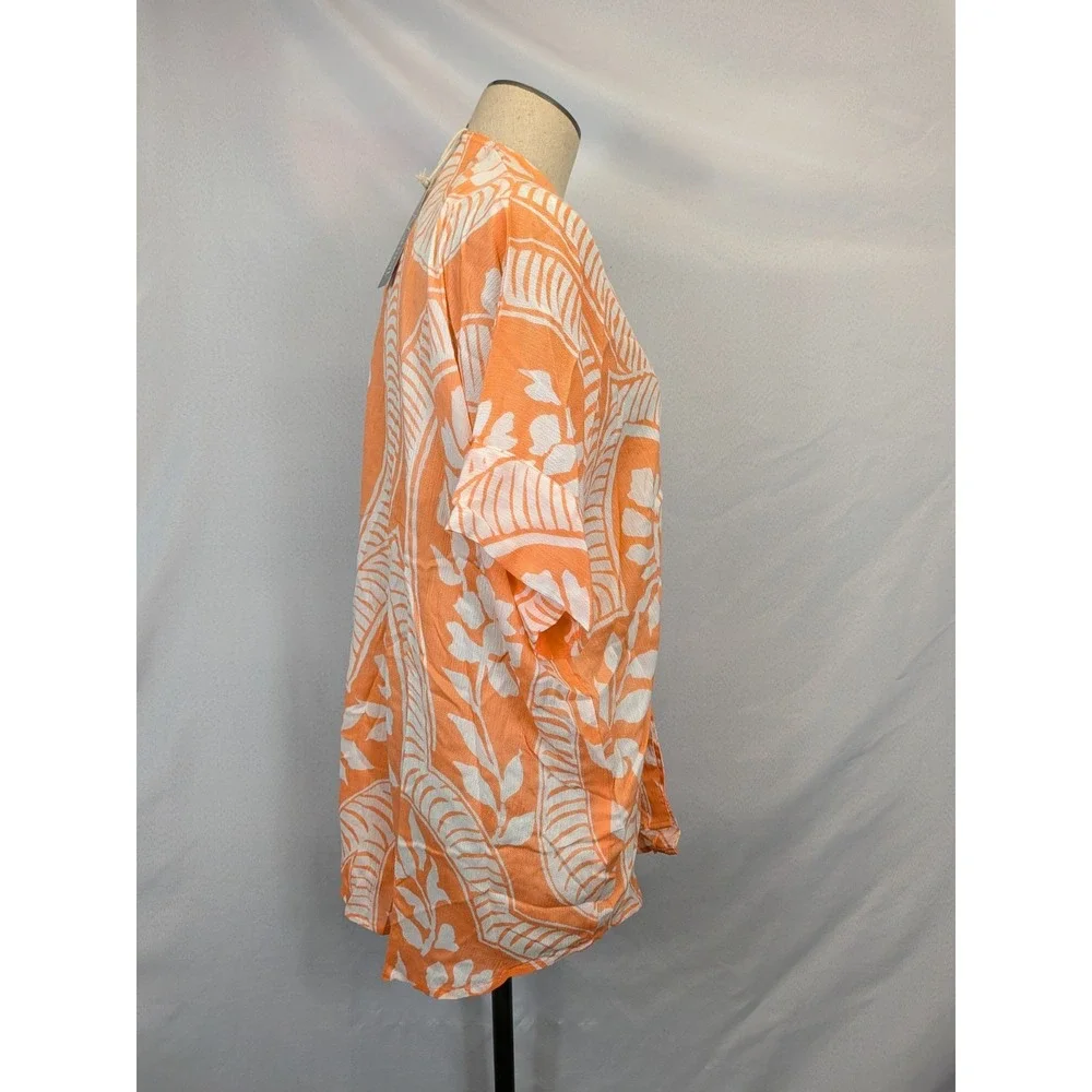 Natural Reflections Kimono Womens OSFM Orange White Sea Scrolls Swim Cover Up NW